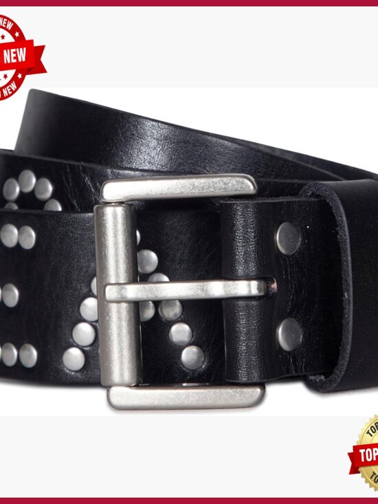 Studded Leather Belt with Roller Buckle, Adjustable Sizing main image 5